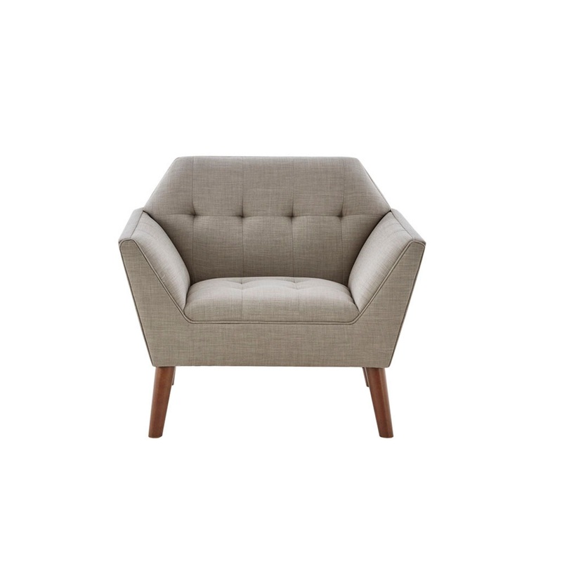 Mid – Century Lounge Chair With Button Tufting – Light Gray