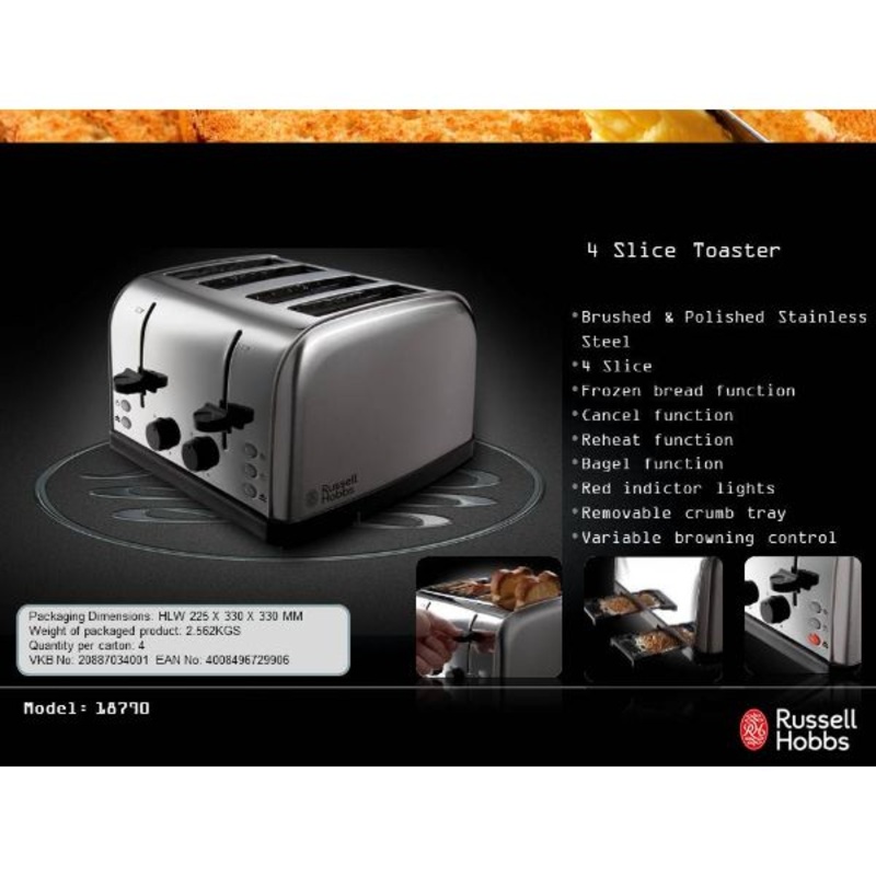 Russell Hobbs 4 Slice Brushed & Polished Stainless Steel Toaster