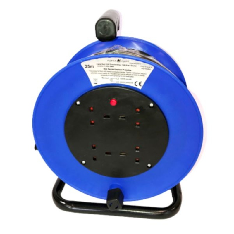 Rugged 25mtr 13Amp 220Volt 4 Socket Cable Reel Blue