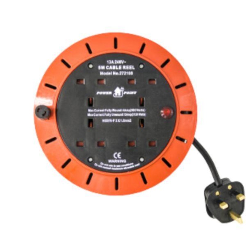 Rugged 5 Mtr 13A 4 Socket  Cassette Reel