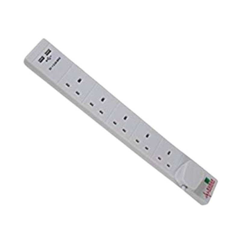 Rugged 6 Way 2 Mtr Extension Socket 2 X 5V USB