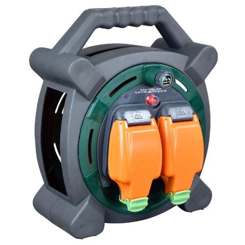Double Socket 20M 13 Amp Performance Case Reel + Weatherproof Sockets