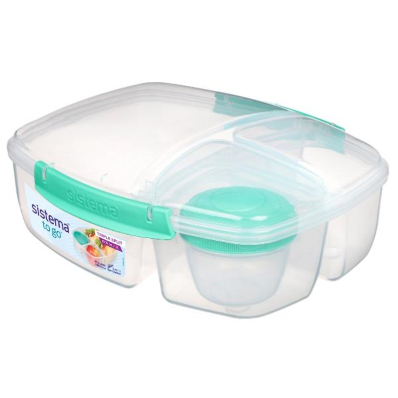 Sistema 2 Litre Triple split lunch box with yoghurt pot – assorted colours