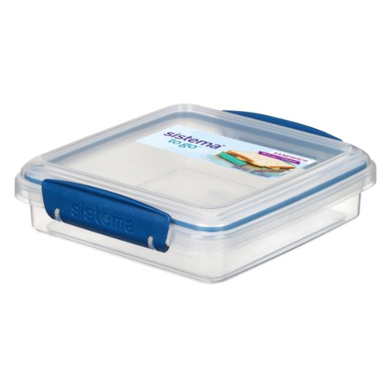 Sistema 450ml Sandwich Box to Go – Clear with Coloured Clips
