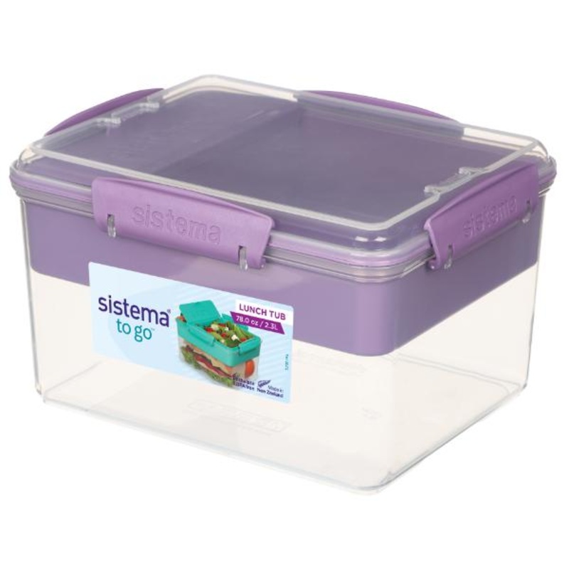 Sistema Lunch Tub with tray – Clear with Coloured Clips
