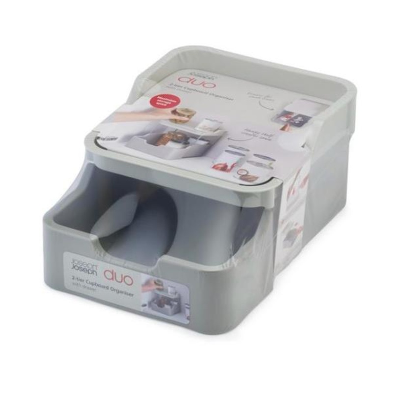 JJ DUO 2 Tier Cupboard Organiser with Drawer – Grey