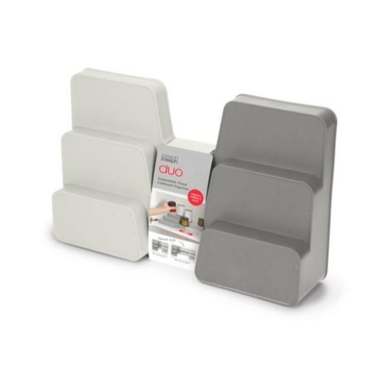 JJ DUO Expandable Tiered Cupboard Organiser – Grey