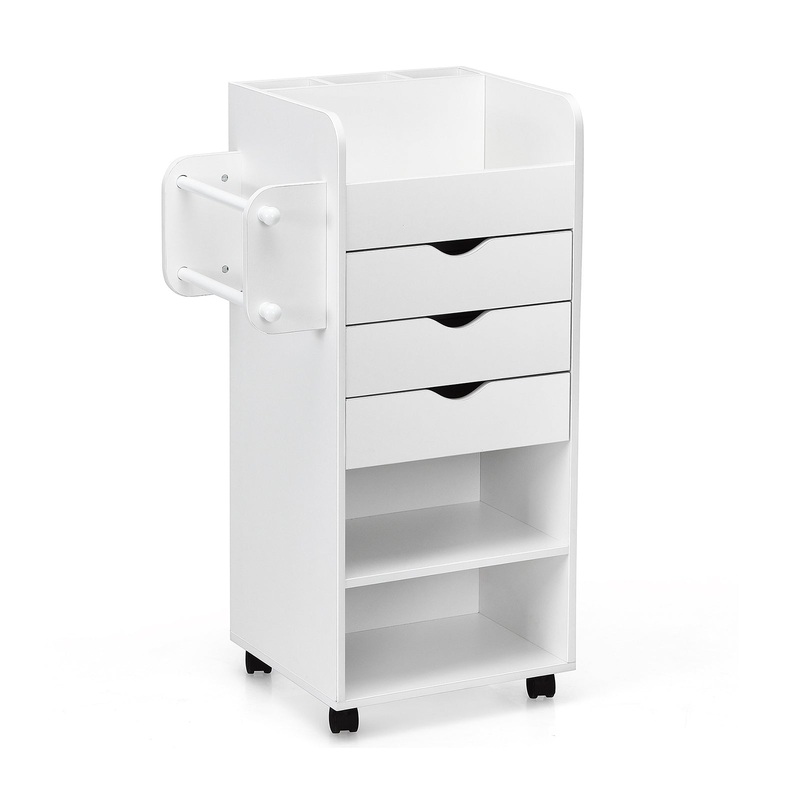 Wooden Utility Rolling Craft Storage Cart, White