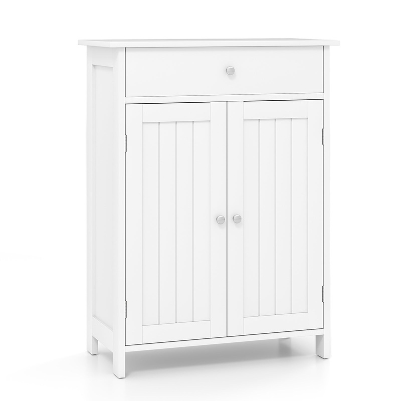 Bathroom Floor Cabinet Freestanding Storage Organizer with 2 Doors, White