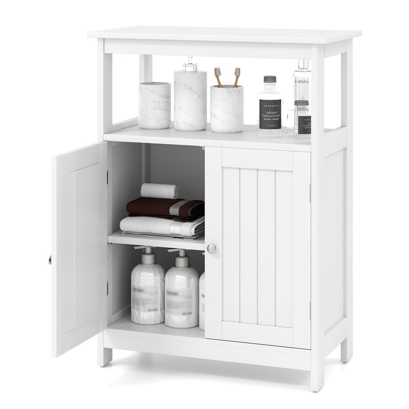 Bathroom Floor Cabinet Freestanding Storage Organizer with Open Compartment, White