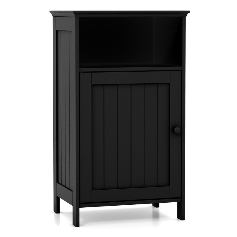 Bathroom Freestanding Floor Storage Cabinet with Adjustable Shelf, Black