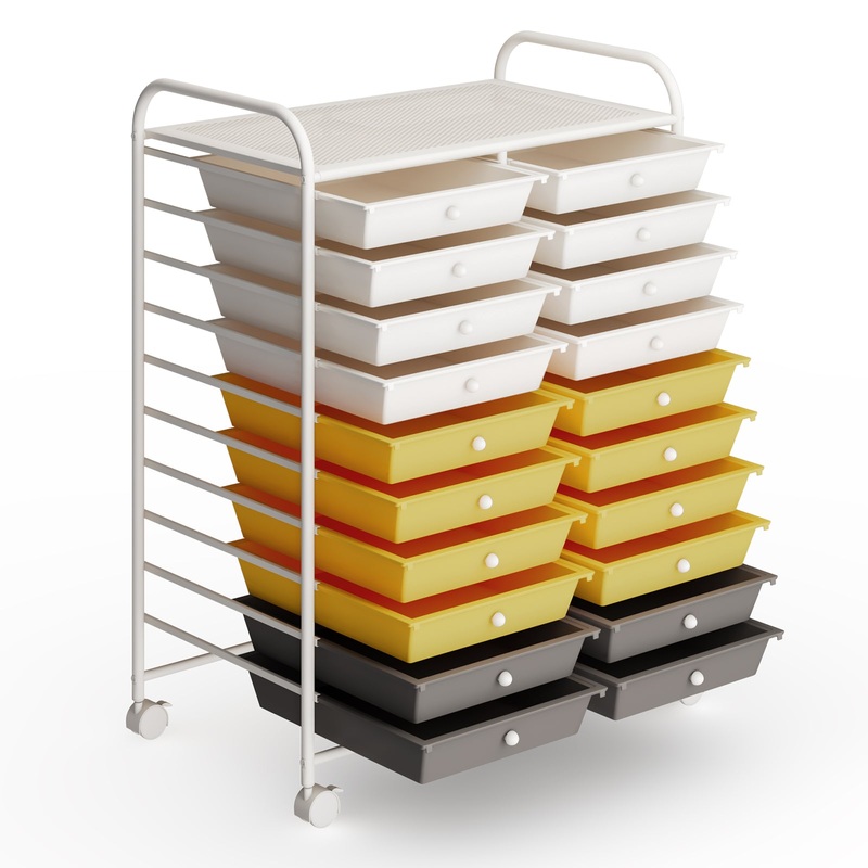 20 Drawers Storage Rolling Cart Studio Organizer, Yellow