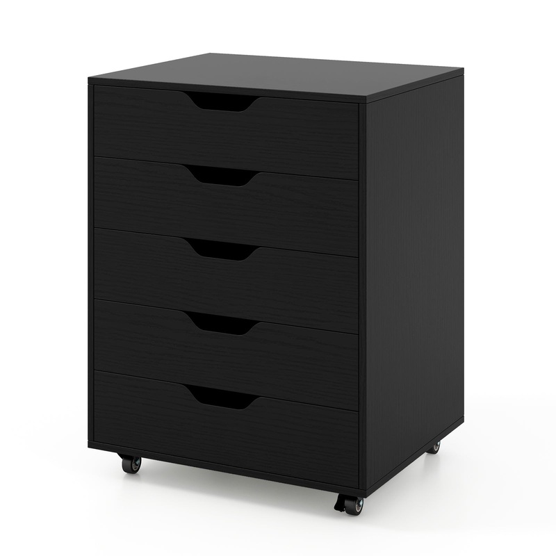 5 Drawer Mobile File Cabinet with Wheels for Living Room, Black