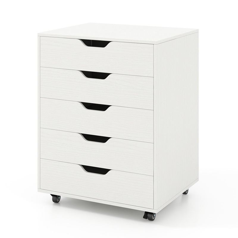 5 Drawer Mobile File Cabinet with Wheels for Living Room, White