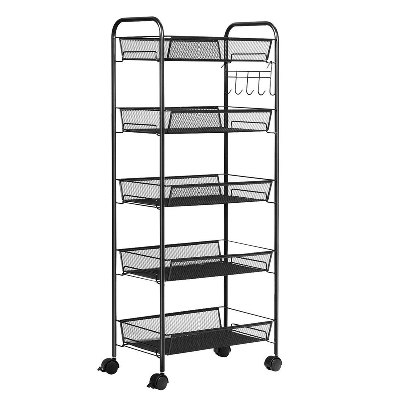 5 Tier Mesh Rolling File Utility Cart Storage Basket, Black