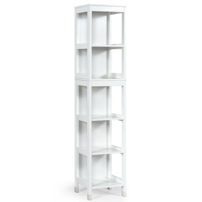 5-Tier Multifunctional Bathroom Floor Cabine Storage with 2 Drawers, White