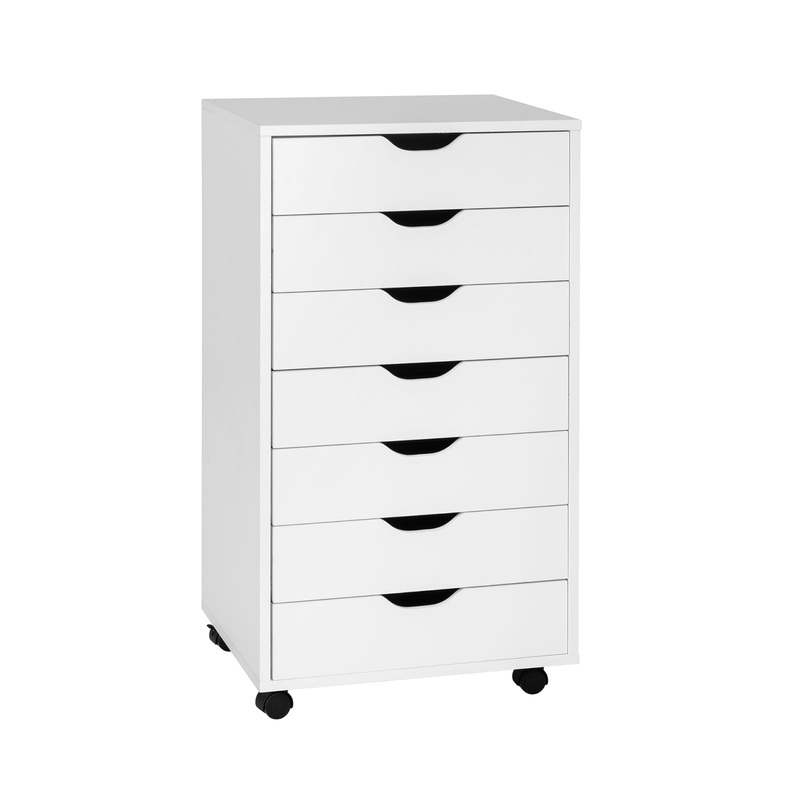 7-Drawer Chest Storage Dresser Floor Cabinet Organizer with Wheels, White