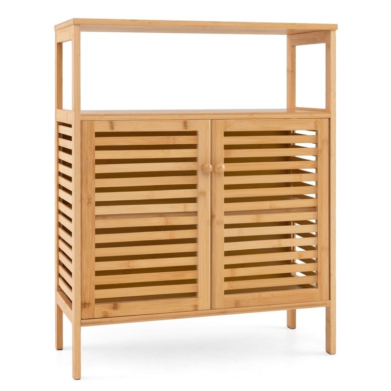 Bamboo Bathroom Floor Storage Cabinet with Shutter Doors, Natural