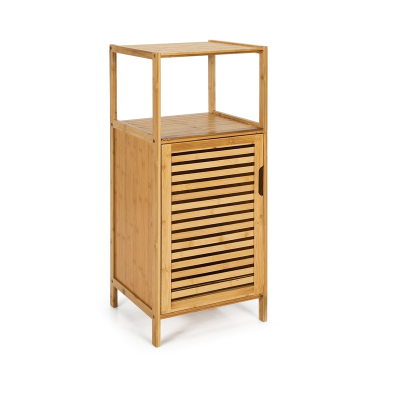 Bamboo Bathroom Storage Floor Cabinet with Shelf Corner Cabinet and Door, Natural