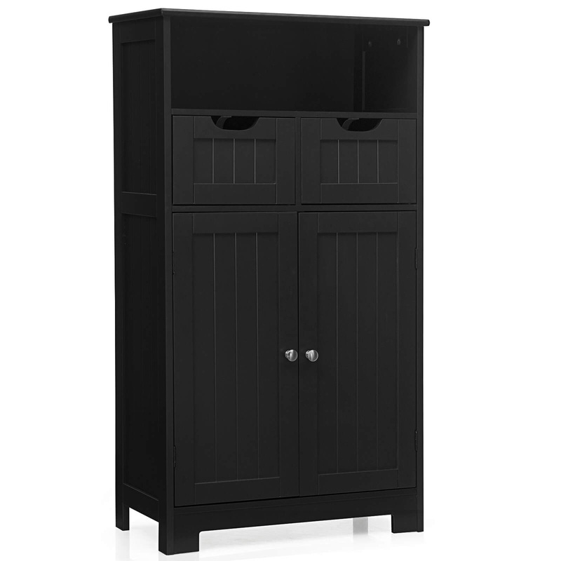 Bathroom Wooden Side Cabinet  with 2 Drawers and 2 Doors, Black