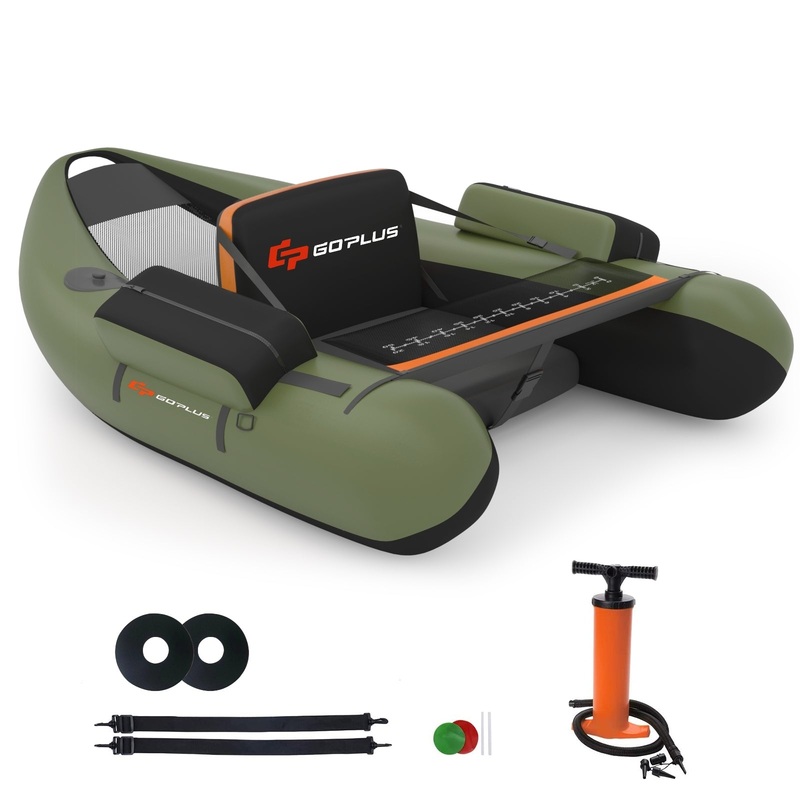 Inflatable Fishing Float Tube with Pump Storage Pockets and Fish Ruler, Green
