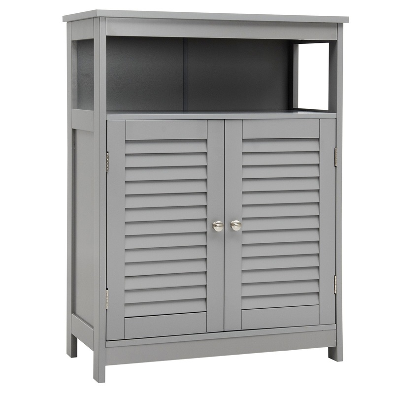Wood Freestanding Bathroom Storage Cabinet with Double Shutter Door, Gray