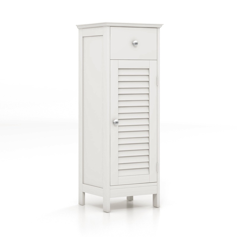 Woodern Bathroom Floor Storage Cabinet with Drawer and Shutter Door, White
