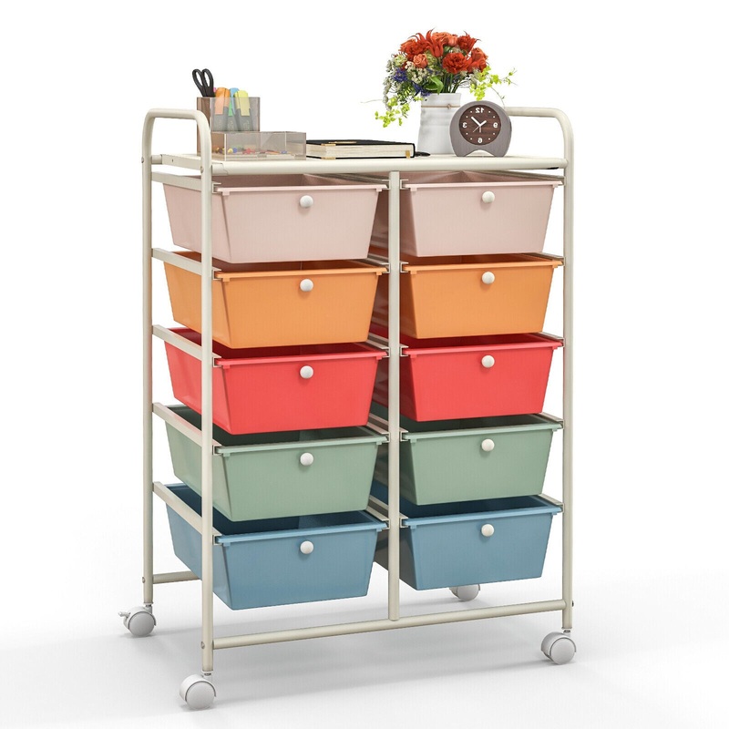 10-Drawer Rolling Storage Cart, Multicolor