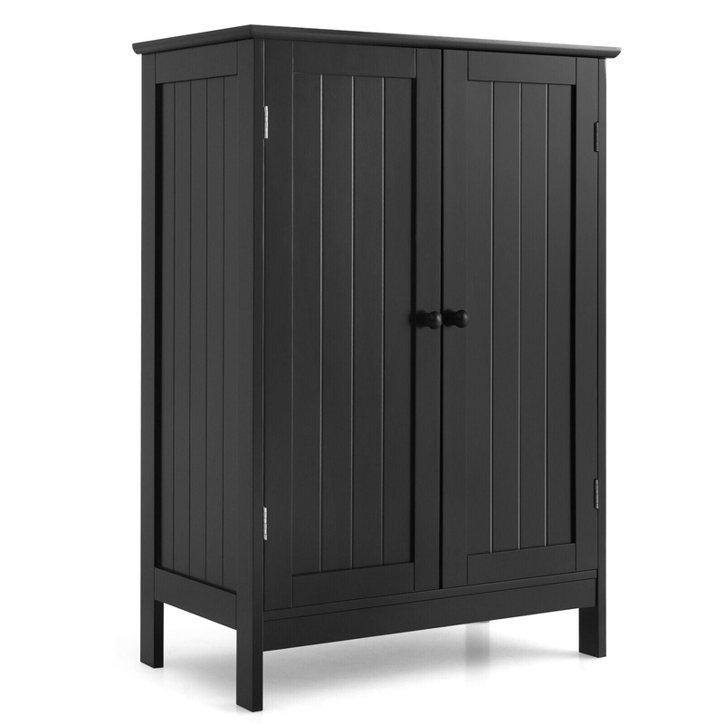 2-Door Freee-Standing Bathroom Cabinet with Shelf, Black