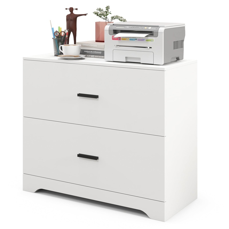 2-Drawer Lateral File Cabinet with Adjustable Bars for Home and Office, White