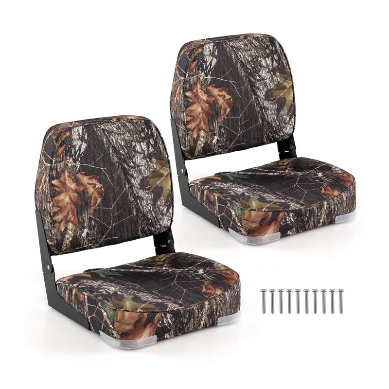 2-Pack Boat Seats Folding Low Back Boat Chairs Waterproof PVC Leather Cabin Seating, Camouflage