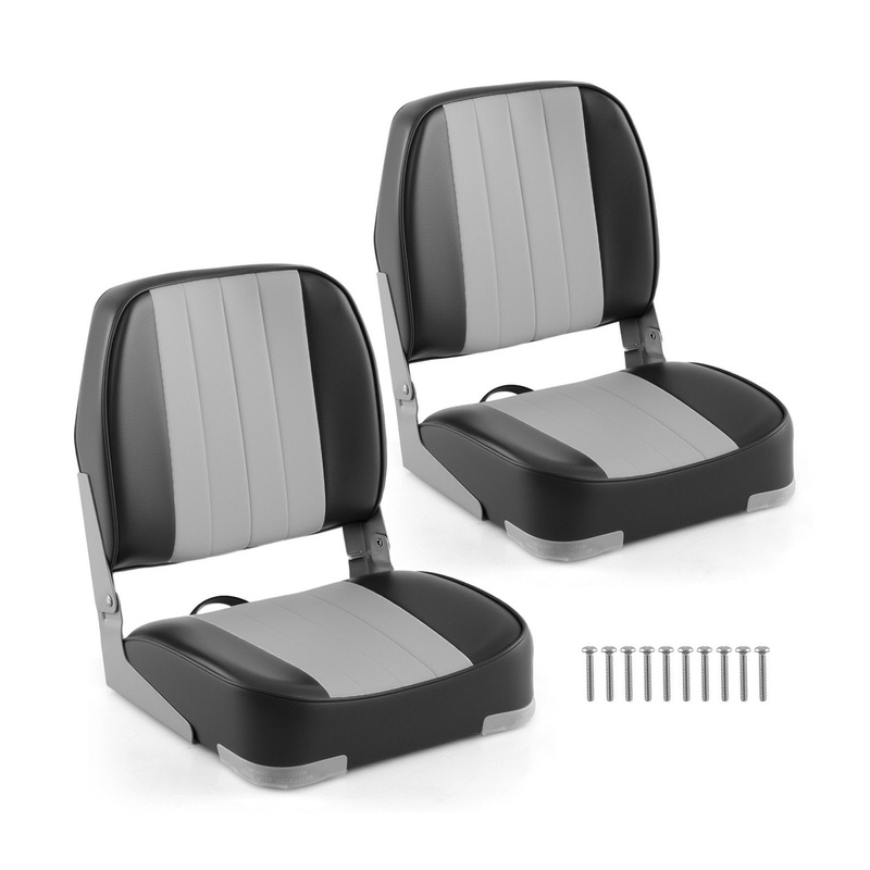 2-Pack Boat Seats Folding Low Back Boat Chairs Waterproof PVC Leather Cabin Seating, Gray