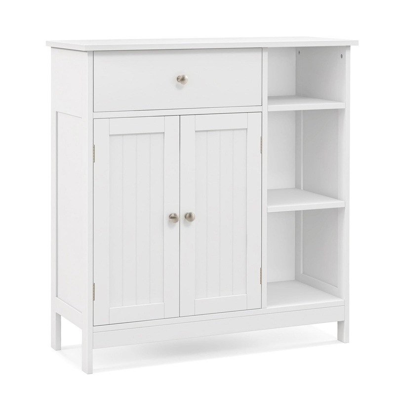 Bathroom Cabinet Floor Cabinet with Drawer and Open Compartments, White