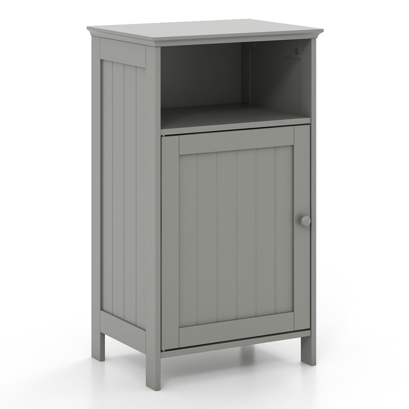 Bathroom Freestanding Adjustable Shelf Floor Storage Cabinet, Gray