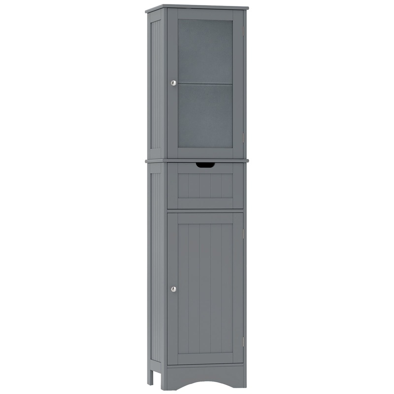 Tall Floor Storage Cabinet with 2 Doors and 1 Drawer for Bathroom, Gray