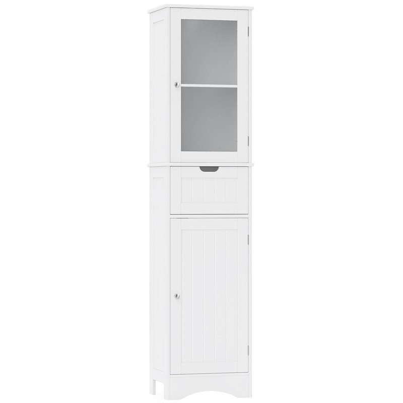 Tall Floor Storage Cabinet with 2 Doors and 1 Drawer for Bathroom, White
