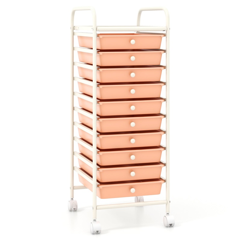 10 Drawer Rolling Storage Cart Organizer with 4 Universal Casters, Cherry