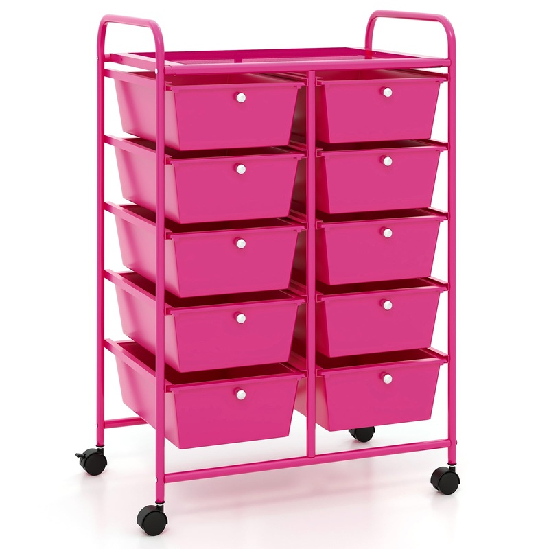 10-Drawer Rolling Storage Cart, Pink