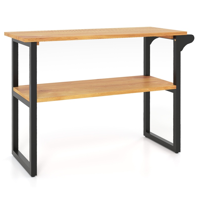 2-Tier Solid Teak Wood Bathroom Shelf with Towel Rack, Natural
