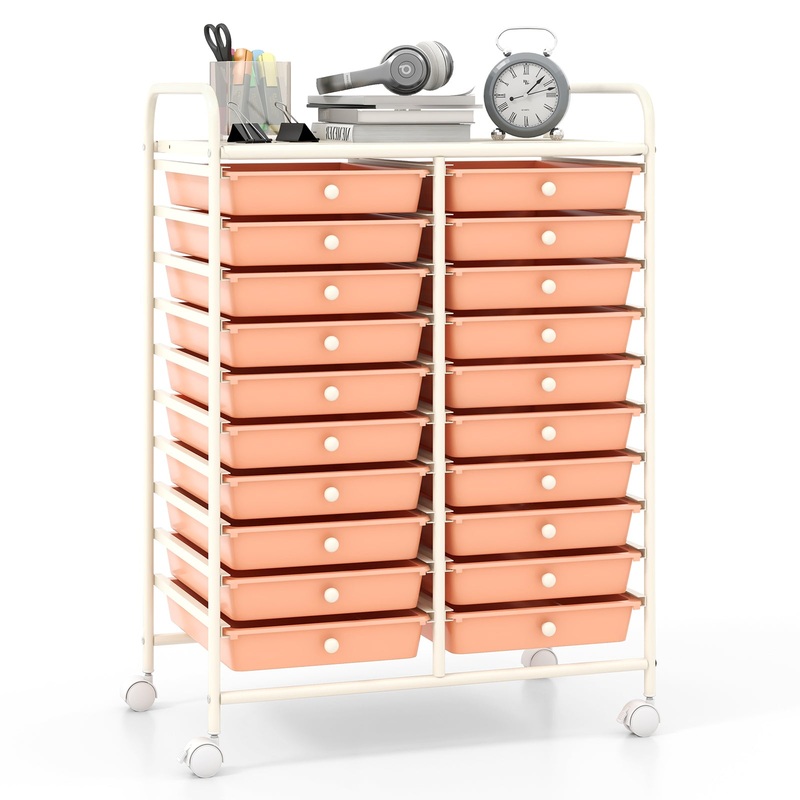 20 Drawers Rolling Storage Cart Studio Organizer, Peach
