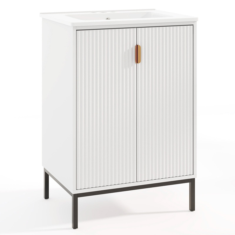 24 Inch Bathroom Vanity with Sink Combo and Adjustable Shelf, White
