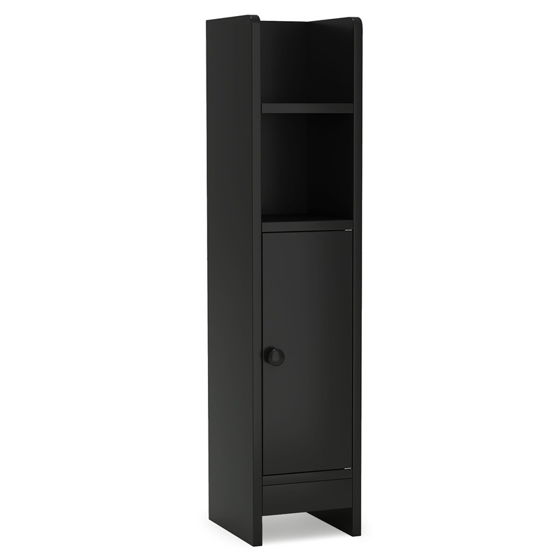 Bathroom Slim Cabinet Corner with Door and Adjustable Shelf, Black