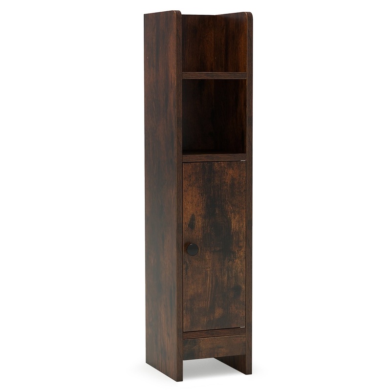 Bathroom Slim Cabinet Corner with Door and Adjustable Shelf, Coffee