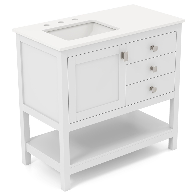 Freestanding Bathroom Vanity Unit with Basin Floor Storage Cabinet, White