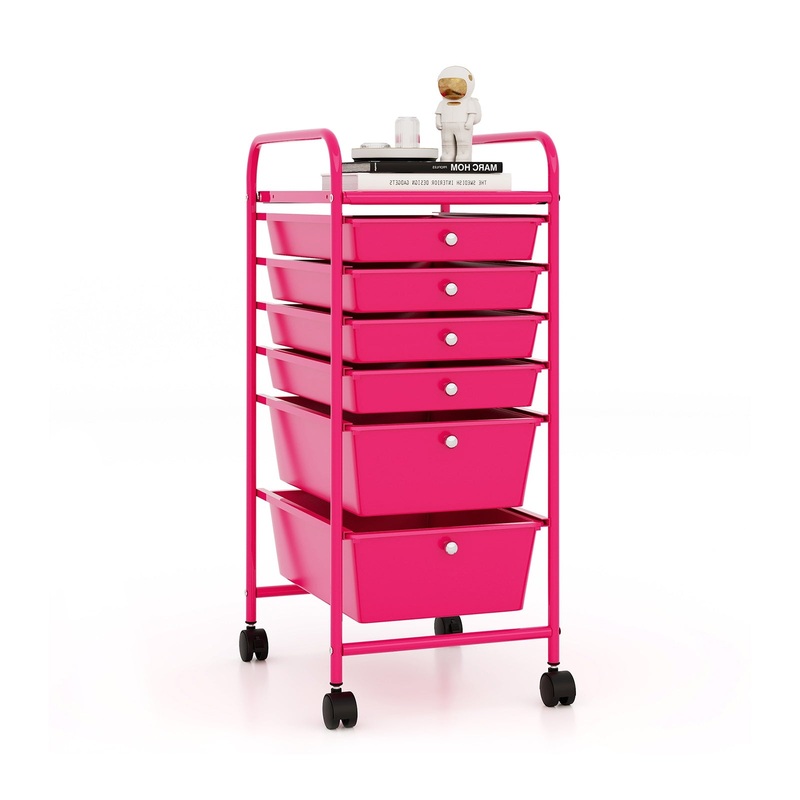 Multifunctional 6 Drawers Rolling Storage Cart Organizer, Rose Red