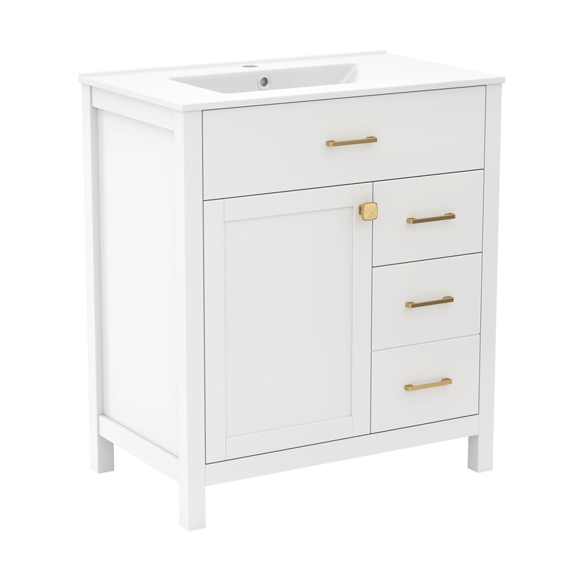 Single Bathroom Vanity with 2 Drawers and 1 Door, White
