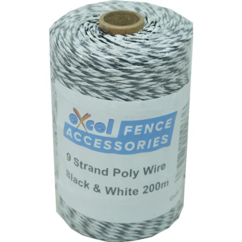 Excel 9 Strand Poly Electric Fence Wire Black and White 200M