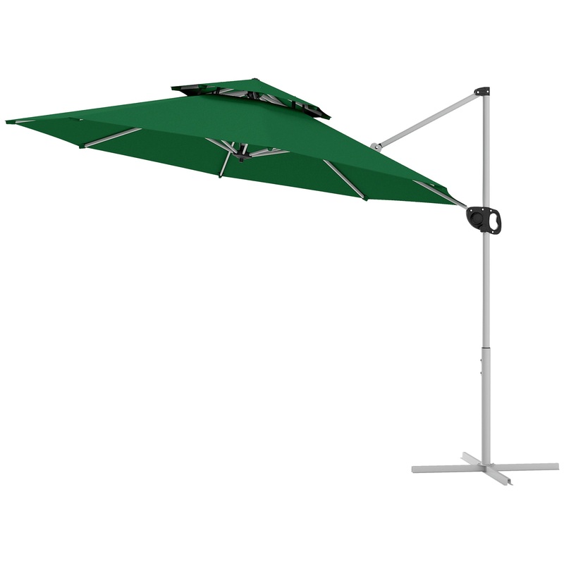 10 FT Cantilever Patio Umbrella, 360 Rotation, Adjustable Height, Dark Green