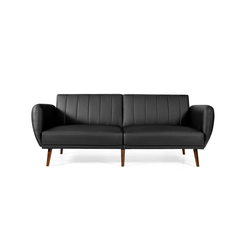 3 Seat Convertible Sofa Bed with Adjustable Backrest for Living Room, Black
