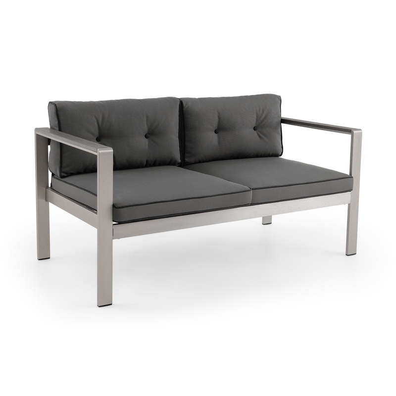 Contemporary 2-Person Sofa Chair with WPC Armrests for Balcony Backyard Porch, Gray